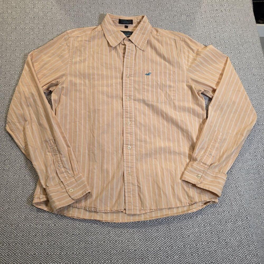 Hollister Vintage Y2K Striped Button Down Shirt Men’s Large Orange Logo